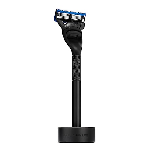 Bolin Webb Generation Razor and Stand in Black. Fitted with Gillette Fusion5 Blade. Luxury Razors for Men.