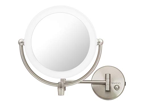 Wall Mount LED Lighted Makeup Mirror, AC Adaptor, 10x/1x Magnification, Satin Nickel Finish 8.6"D x 17.5"L by Rucci