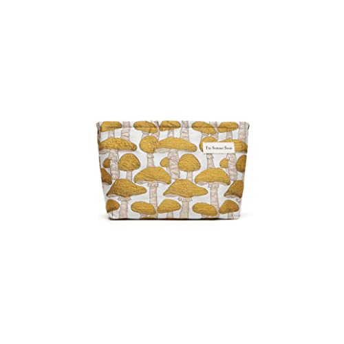 The Summer Swan | Large Aesthetic Makeup Bag | Floral Makeup Bag | Mid-day Clutch | Period Kit Bag | Hygiene Bag | Skincare Bag | Cute Makeup Bag (Mushroom Yellow)