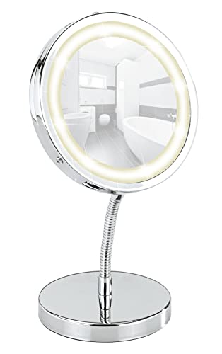 WENKO Chrome, LED, Makeup, Magnifying, Desk Mirror With Lights, Steel, Dimensions 5.9 x 6.5 x 5.1 in, Ø 4.3