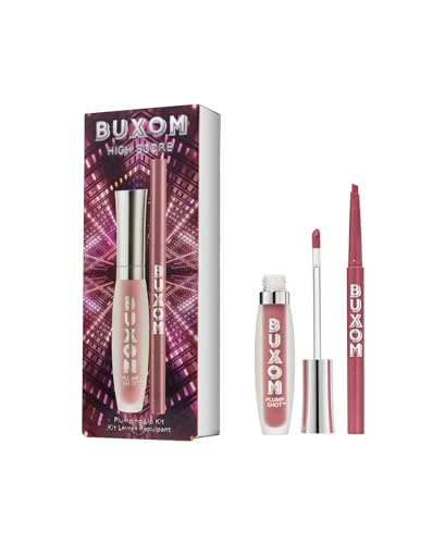 Buxom High Score Plumping Lip Gloss & Lip Liner Holiday Gift Set, Plump Shot Collagen-Infused Lip Serum, Power Line Plumping Lip Liner, Creamy Suede Matte Liner, Full-Size, Limited Edition (Set of 2)