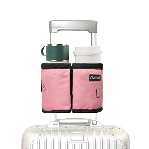 riemot Luggage Travel Cup Holder Free Hand Drink Caddy - Hold Two Coffee Mugs - Fits Roll on Most Suitcase Handles - Gifts for Flight Attendants &Frequent Travelers Accessories Pink