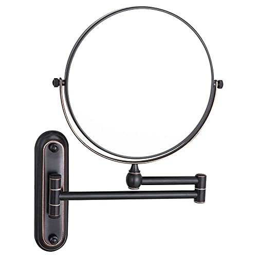 SANLIV Wall-Mounted Makeup Mirror,Bathroom Magnifying Mirror with Extension Arm,8 Inch Vanity Shaving Mirror 1X/7X Magnification,Oil-Rubbed Bronze
