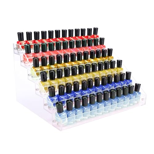 Umirokin Nail Polish Organizer, 6 Tiers Acrylic Paint Rack, Clear Display Holder Storage for Ink Gel Nail Polish Sunglasses Essential Oil Holds up to 54-72