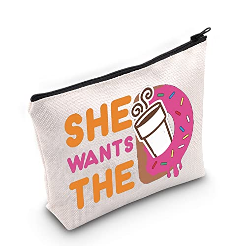 WZMPA Donuts and Coffee Cosmetic Makeup Bag Donuts Lover Gift She Wants The Donuts Makeup Zipper Pouch Bag For Friend Family (She Wants The)