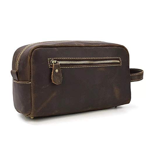 Calissimo Genuine Leather Dark Brown Travel Tote Bag - Dopp Kit - Shaving Kit. Large Capacity Toiletry Bag