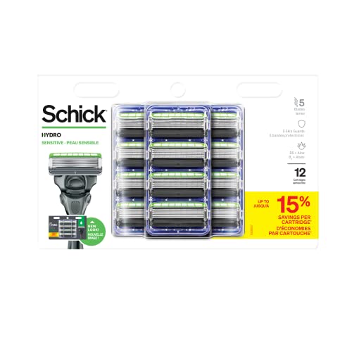 Schick Hydro Sense Sensitive Mens Razor Blade Refill With Skin Guards, Includes 12 Razor Blades Refills