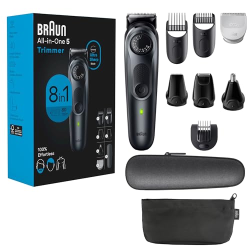 Braun All-in-One Style Kit Series 5 5471, 8-in-1 Trimmer for Men with Beard Trimmer, Body Trimmer for Manscaping, Hair Clippers & More, Ultra-Sharp Blade, 40 Length Settings, Waterproof