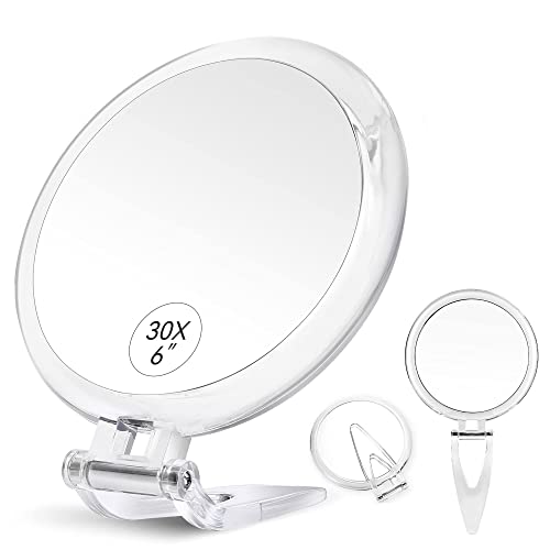 30X Magnifying Mirror, 30X/1X Two Sided Hand Mirror,Travel Mirror for Precise Makeup Applications,Tweezing, and Blackhead/Blemish Removal,6 Inch