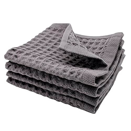 sea me at home Waffle Washcloth Set, 100% Cotton (4 Pcs Washcloth 13x13 inches, Charcoal)