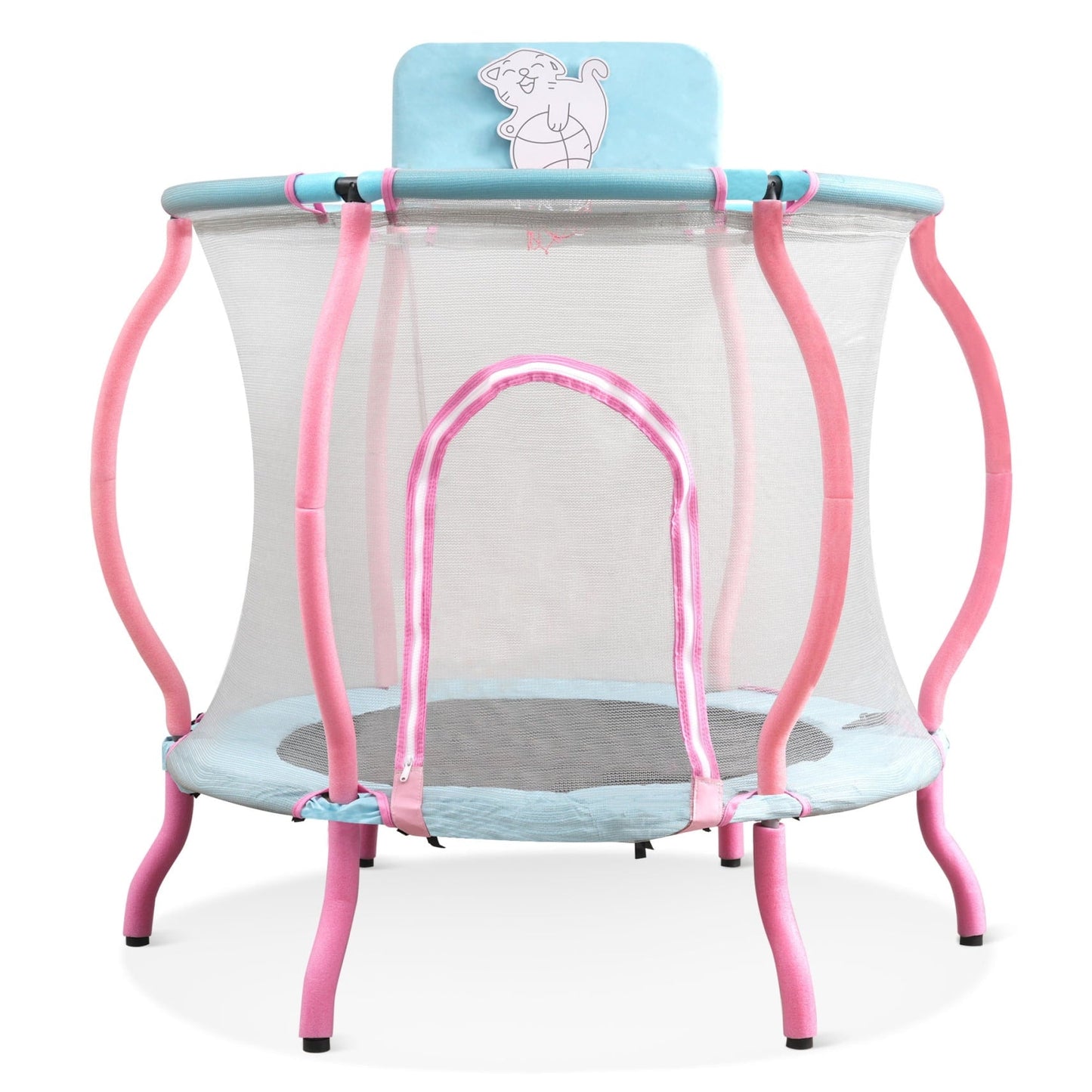 4FT Mini Trampoline with Basketball Hoop and Ball for Kids, 48inch Indoor Outdoor Toddler Trampoline with Safety Enclosure Net, Recreational Trampolines for Birthday/Chrismas Gift, Baby Blue