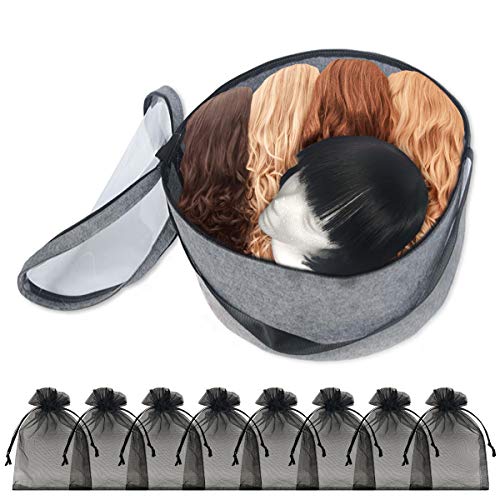 TreeHouse London XL Breathable Felt Wig Storage Travel Box & Yarn Storage, Collapsible Container & Lid, 11" High, Wig Holder Case for Men & Women, Cosmetic Closet Organizer Bag, Dust Proof Yarn Bag