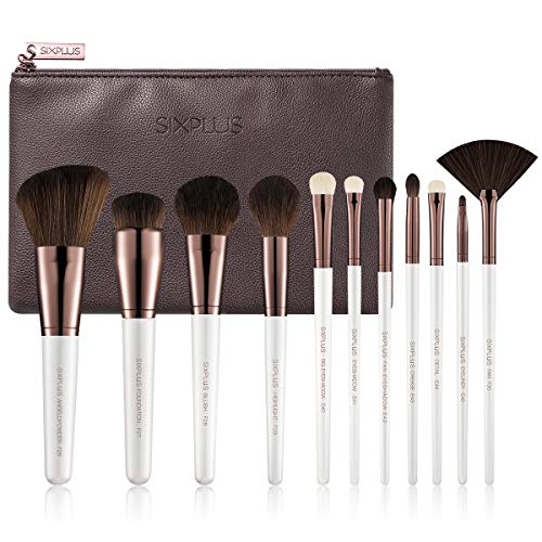 SIXPLUS Travel Makeup Brushes Set Professional with Case, 11Pcs Pearly White Makeup Brush for Foundation Powder Concealer Eyeshadow Blush, Covers, Best Make Up Brush Kit Gift for Women Girlfriend Mom