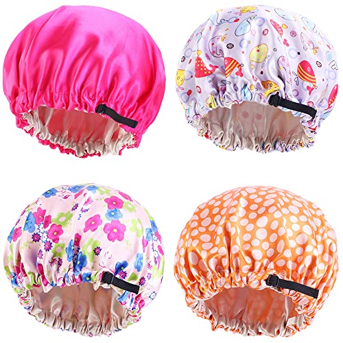 4 Pieces Kids Satin Bonnets, Adjustable Satin Sleep Cap for Girls, Baby Silk Bonnets for Night Sleeping Reversible Double Layer (Set-2)