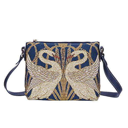 Signare Tapestry Crossbody Bag Shoulder Purse for Women In Walter Crane Swan Design (XB02-ART-WC-SWAN)
