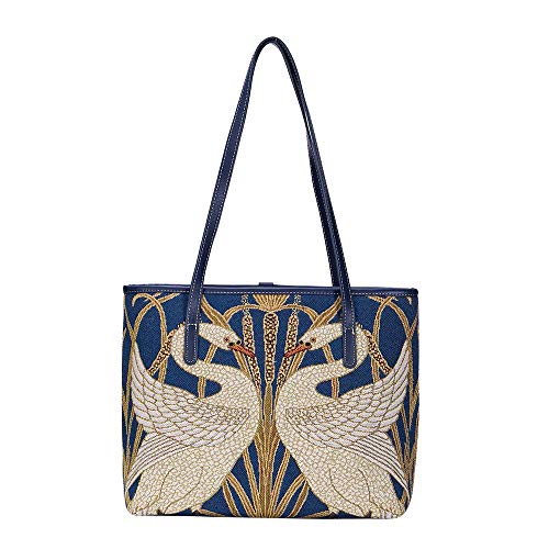 Signare Tapestry Shoulder Bag for Woman Travel or Work Tote Bags for Women In Walter Crane Swan Design|COLL-ART-WC-SWAN