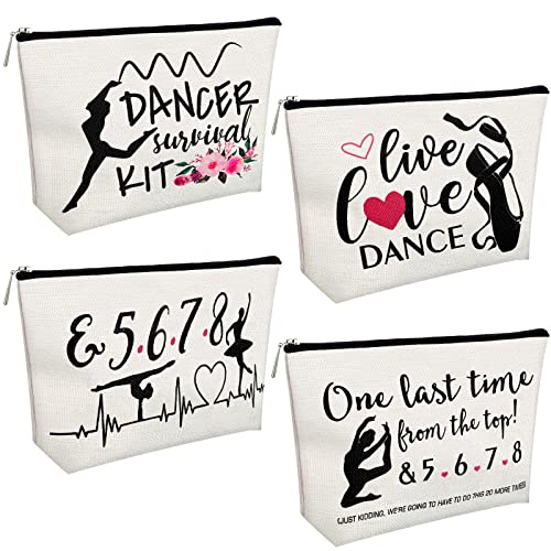 4 Pieces Live Love Dance Makeup Bag Dancer Cosmetic Bags Dancer Survival Kit Dancer Gifts Toiletry Zipper Pouch Portable Travel Case for Women Girl Dance Lover Teacher Dance Team