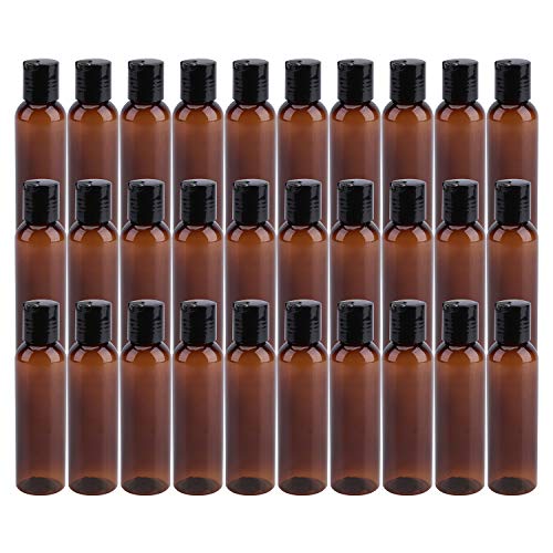 Bekith 30 Pack 4oz Plastic Squeeze Bottles with Disc Top Flip Cap, Empty Amber BPA-Free Refillable Containers For Shampoo, Lotions, Liquid Body Soap, Creams