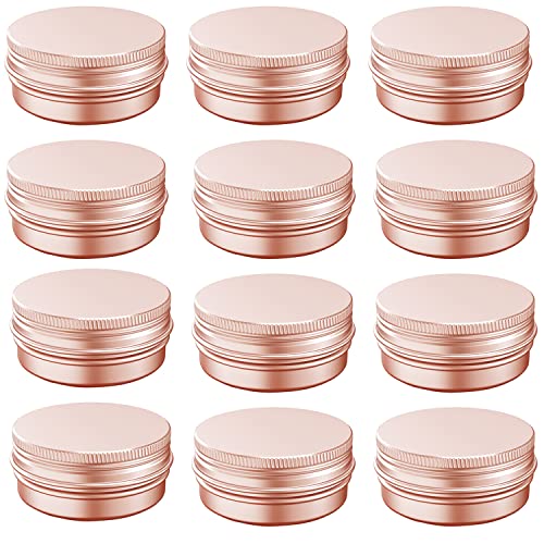 4 oz Aluminum Tin Jar with Screw Cap Refillable Container for Cosmetic, Lip Balm, Cream, Rose Gold 12 Pcs.
