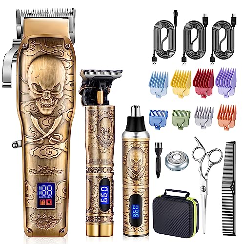 Roziapro Hair Clipper for Men Zero Gapped Nose Hair Trimmer Set Professional Barber Clippers for Haircut Cordless Beard Trimmer, Rechargeable Clippers Set for Hair Cutting (Gold)