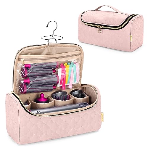 Yarwo Travel Case Compatible for Dyson Airwrap Complete Styler and Attachments, Portable Storage Bag with Hanging Hook for Hair Curler Accessories, Valentines Day Gifts, Pale Mauve (Patent Design)