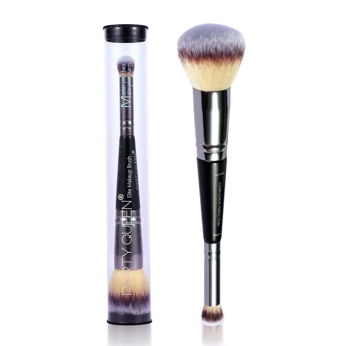 Party Queen Makeup Brushes,Luxe Duo Complexion Perfection Brush,Foundation & Concealer Applicator In One,Airbrushed finish for Flawless Liquid, Cream, Powder,Blending, Buffing,Concealer