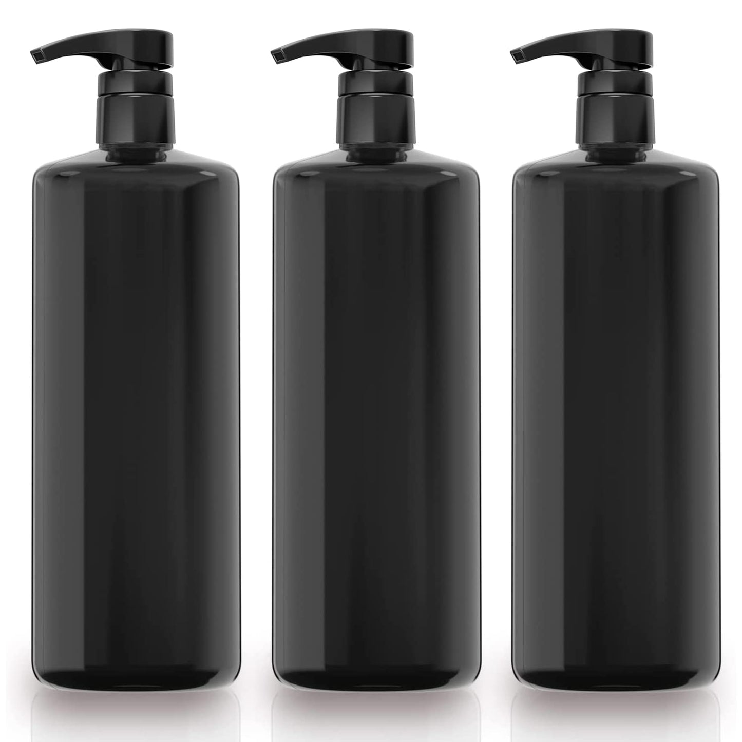 Bar5F Black Pump Bottles for Shampoo Conditioner Body Wash 33.8-Ounce 1-Liter Gloss Finish Heavy-Duty 3-Pack