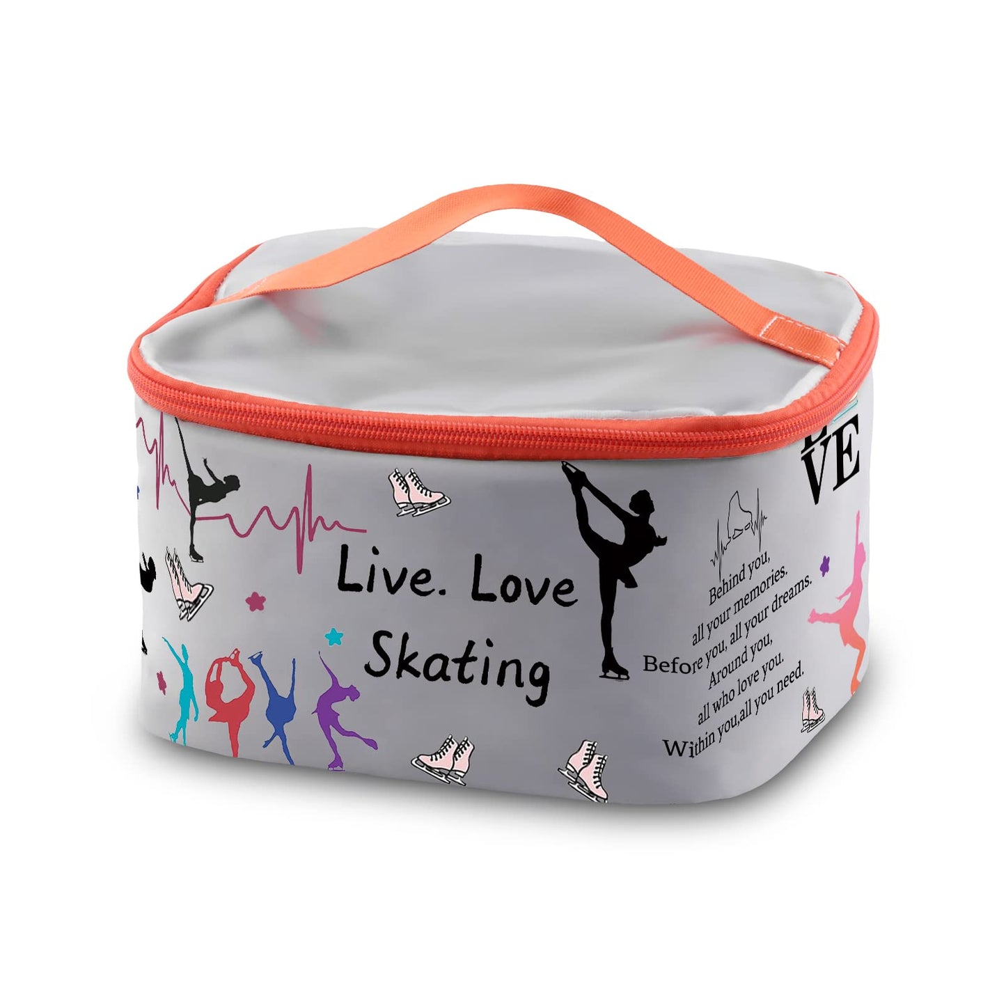 PXTIDY Ice Skating Gifts Skating Cosmetic Organizer Bag Live Love Figure Skating Gifts Makeup Case Skate Lover Gift for Women Skating Team Gift Ice Skater Survival Kit (grey LT)