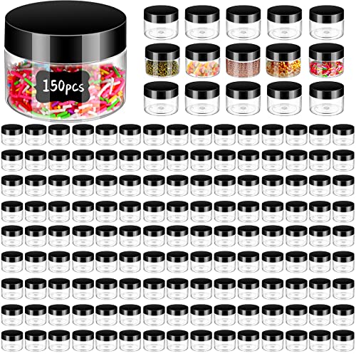 150 Pieces Plastic Container Jars with Lids Round Clear Cosmetic Jars Empty Clear Plastic Jars for Lotion, Cream, Ointments, Makeup, Eye Shadow, Rhinestone, Samples, Pot, Travel Storage (4 oz)