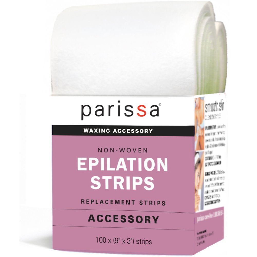 Parissa Epilation (Waxing) Non-Woven Cloth Strips, Replacement Strips for use with Hair Removal Liquid Wax, 100 x Large Size Strips 9'' x 3''