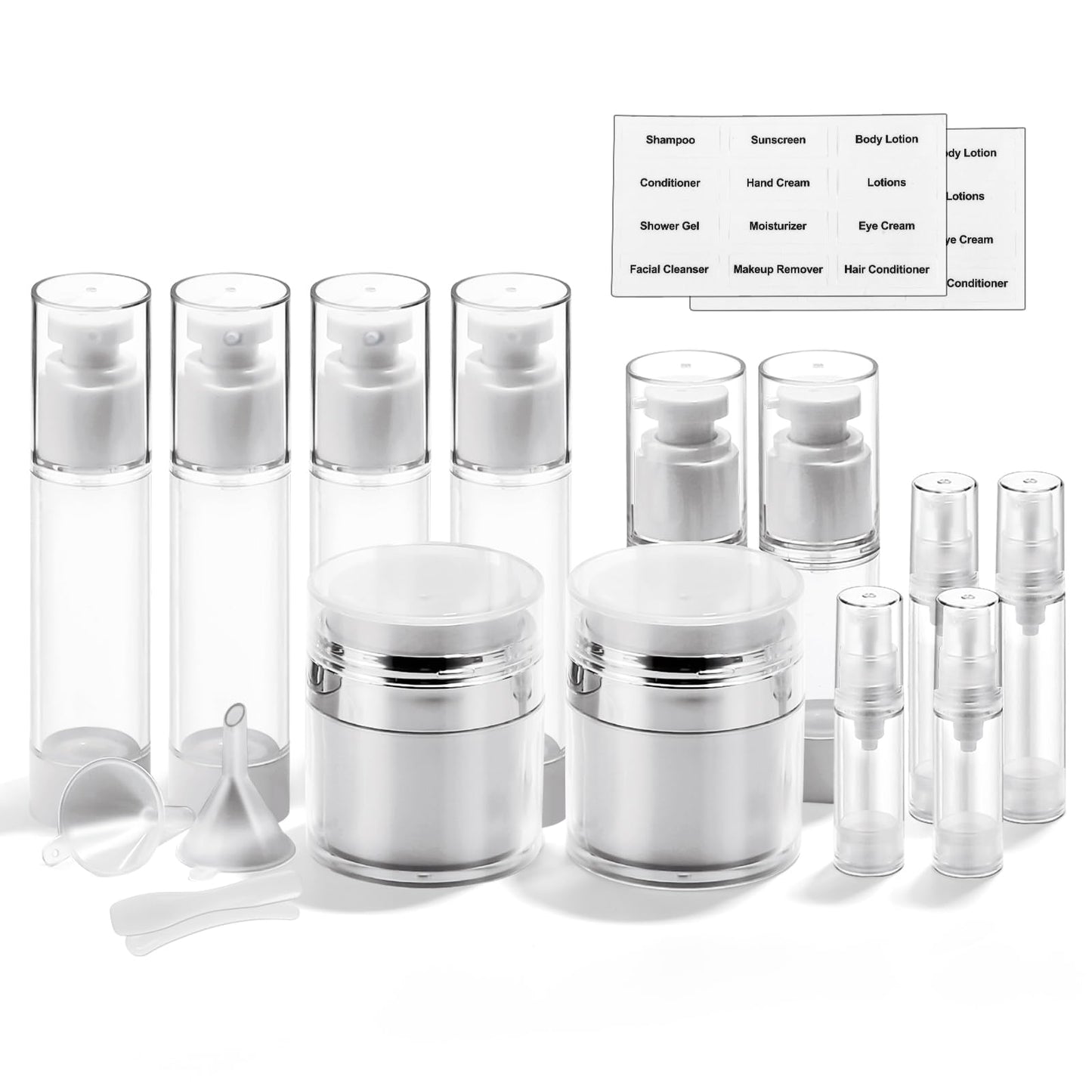 18 Pack Bubimon Airless Pump Jars, 1.7/1/0.7/0.34oz Cosmetic Containers, Leak Proof Refillable jar for Toiletries, Cream Lotion, Eye Cream, Liquid, Foundation, Shampoo (BPA Free)