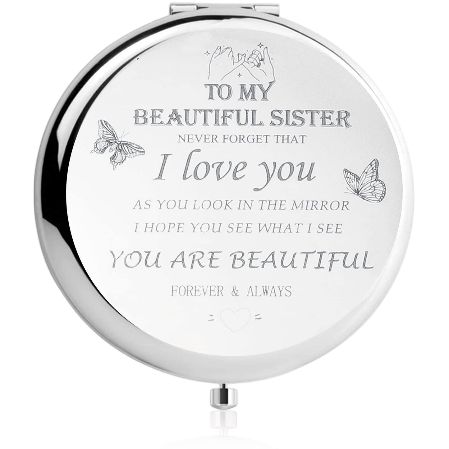 Sister Gifts-Gifts for Women-Women Personalized Engraved Quote Inspirational Friendship Mirror -Birthday,Valentines Day ,Graduation ,Thanksgiving or Christmmas Gifts for Best Sister,Friend (silver)