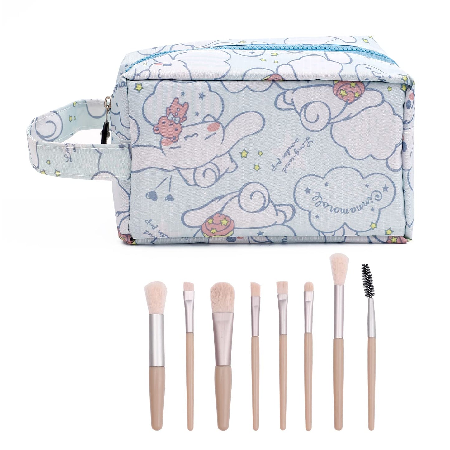 U-CHYTY Cartoon Kitty Makeup Bag with Makeup Brush Plush Stitch Cosmetics Case 8 Pcs Cosmetic Brush Kawaii Capacity Bag for Women Girl-4