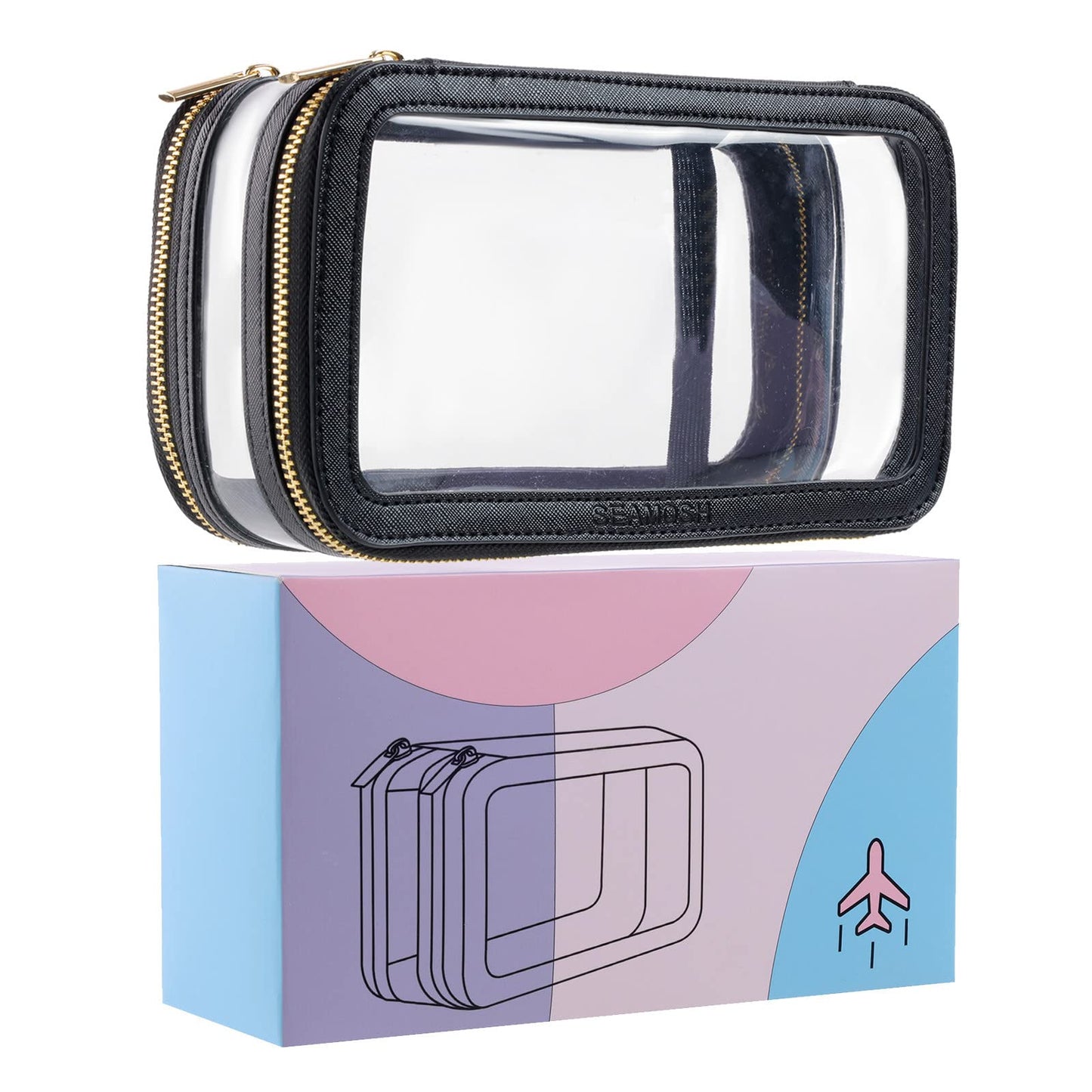 SEAMOSH Clear Make Up Toiletry Travel Makeup Organizer Bag For Women Portable Travel Toiletry Cosmetic Purse Pouch Bag Perfect For Business Or Personal Travel Essentials