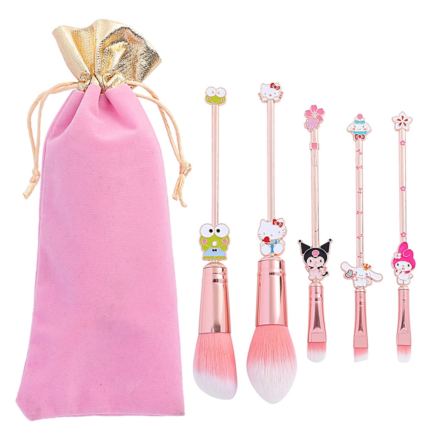 rongji jewelry Marie Cartoon Cat Makeup Brushes - 5pcs Cute Animal Designed Soft Pink Makeup Brushes Set, Professional Cosmetic Tool Kit Pink Drawstring Bag Included for Girls and Women (A)