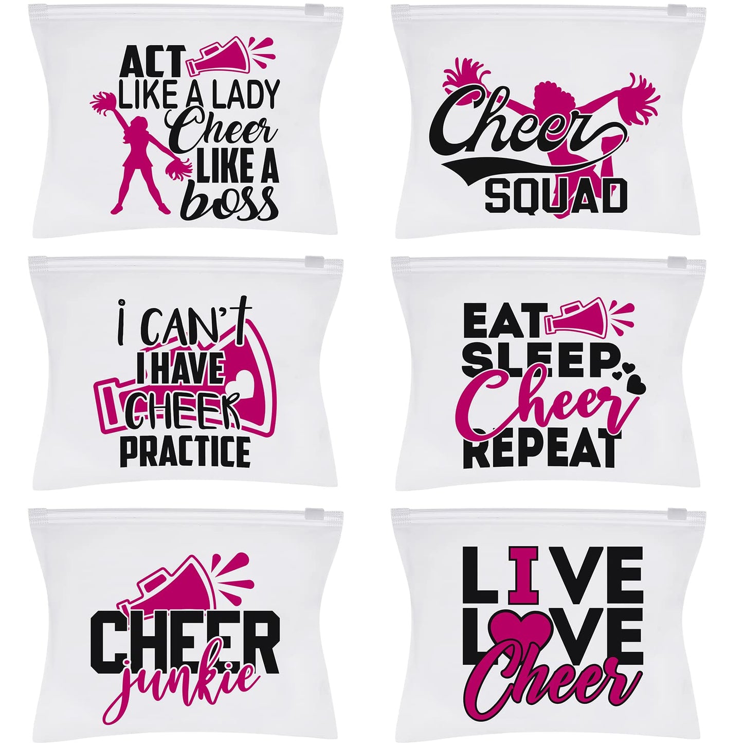 60 Pieces Cheer Makeup Bag Cosmetic Cheerleading Case for Girls Zipper Cheer Makeup Case Cheerleader Travel Pouch Portable Cheerleading Bag for Women Teammates Toiletry Accessories Gifts, 6 Styles
