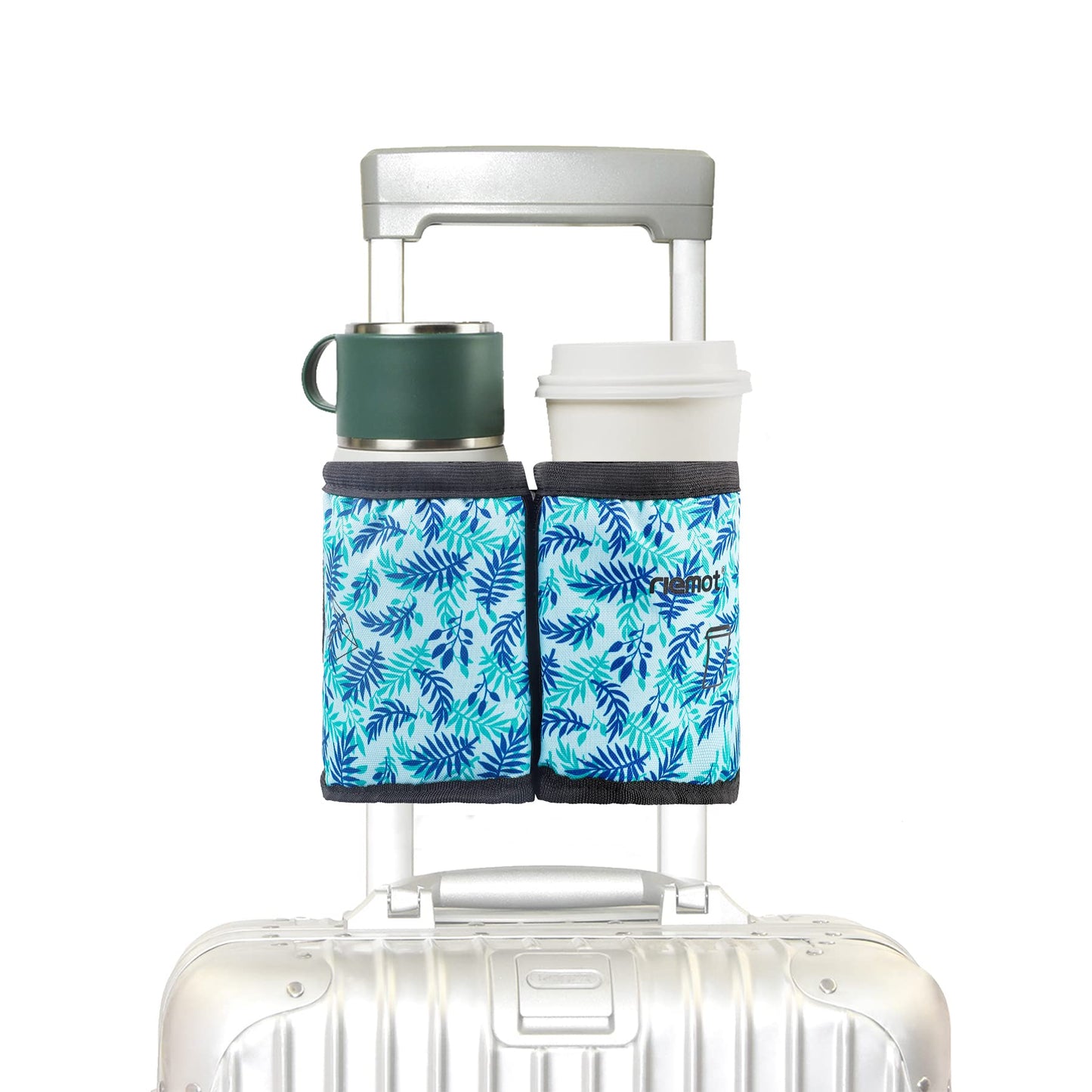 riemot Luggage Travel Cup Holder Free Hand Drink Caddy - Hold Two Coffee Mugs - Fits Roll on Most Suitcase Handles - Gifts for Flight Attendants &Frequent Travelers Accessories
