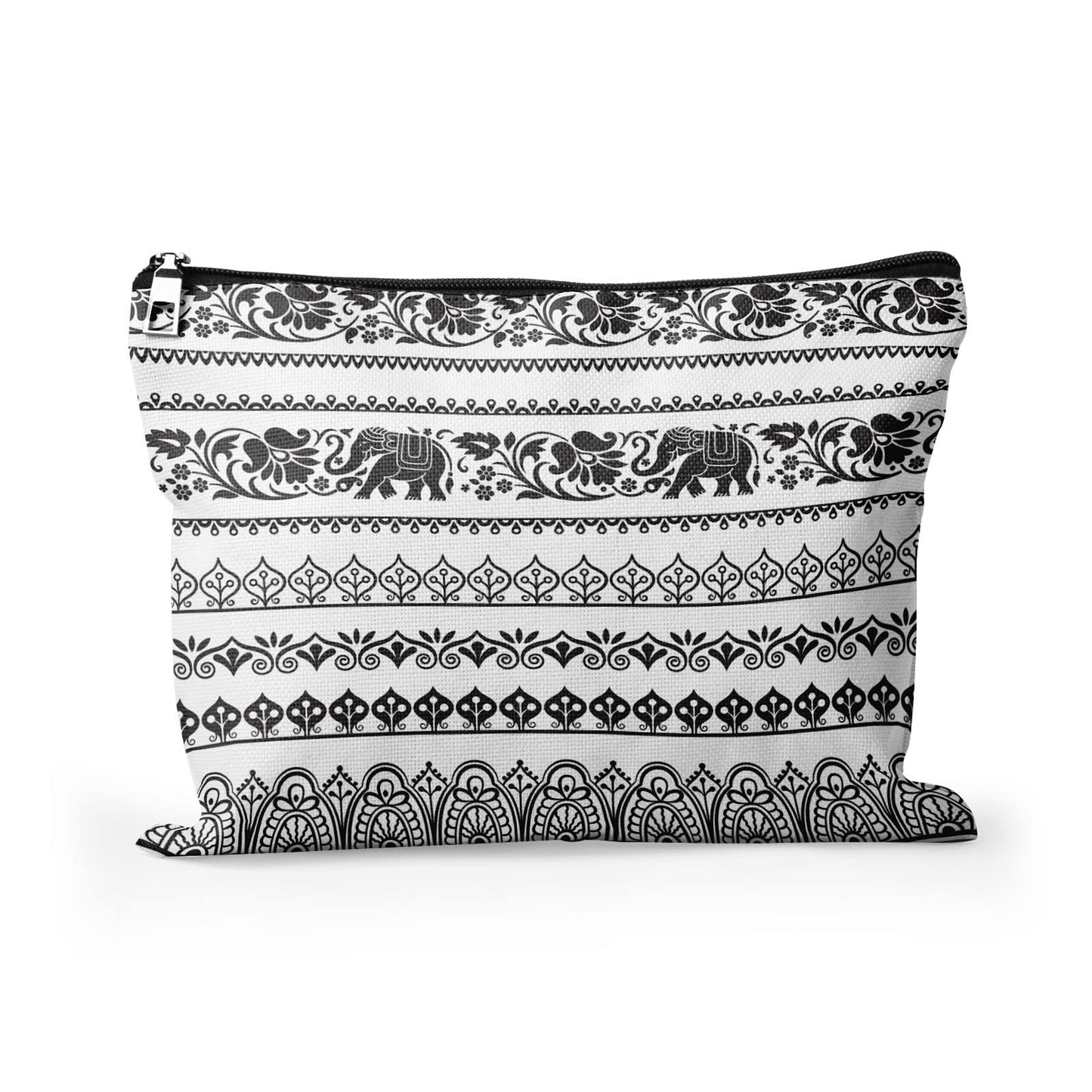 Cafl Boho Elephant Cosmetic Bag Ethnic Elephant Elephant Cosmetic Pouch Zipper Travel Toiletry Bag Makeup Organizer Large for Woman Girls 10×8Inch