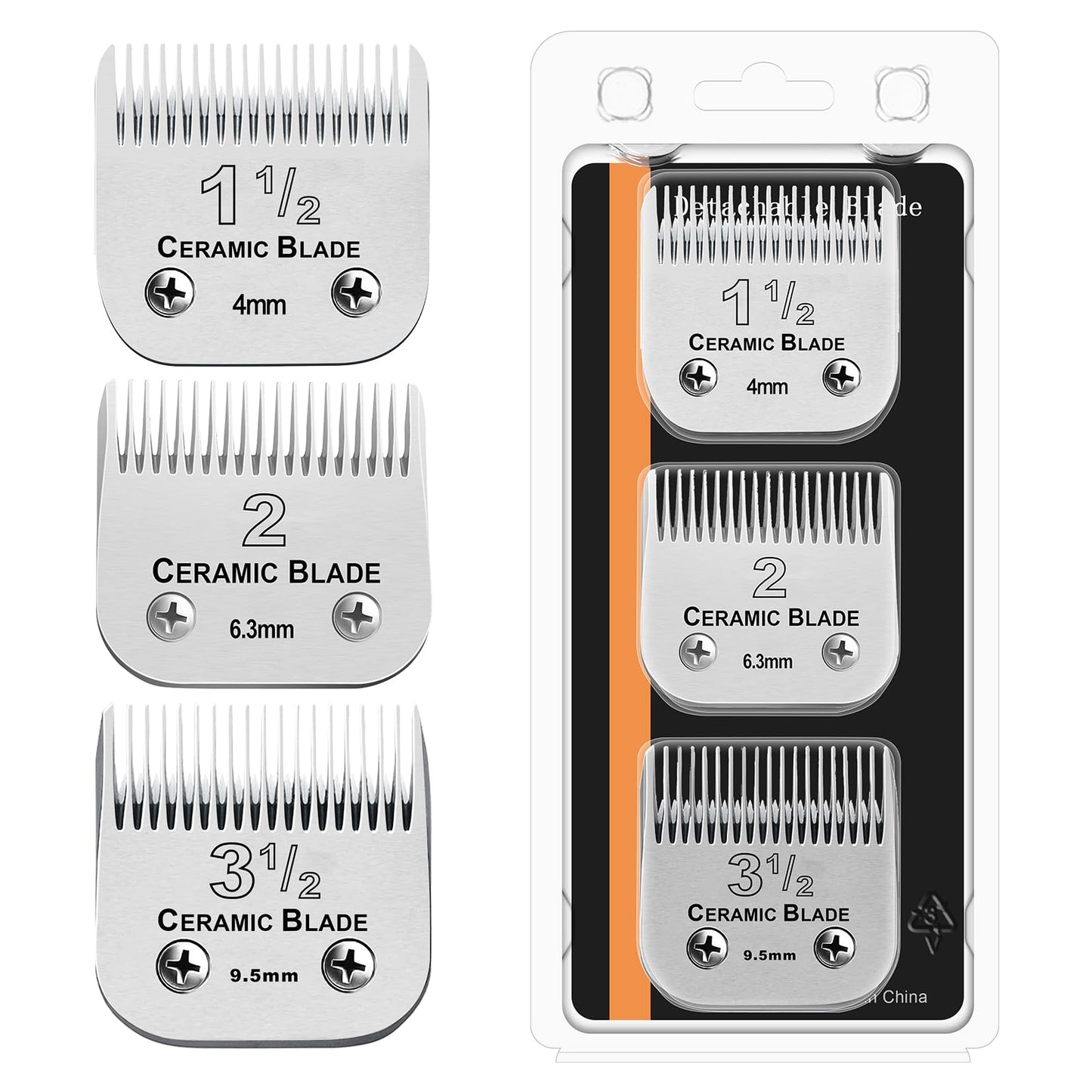 3 Pcs Professional Detachable Replacement Ceramic Blades set,compatible with Andis AGC,BDC,BGC,MBG Series,oster Classic 76/Star-Teq/Power-Teq Clippers,Cut Length 3/8-Inch 5/32-Inch 1/4-Inch