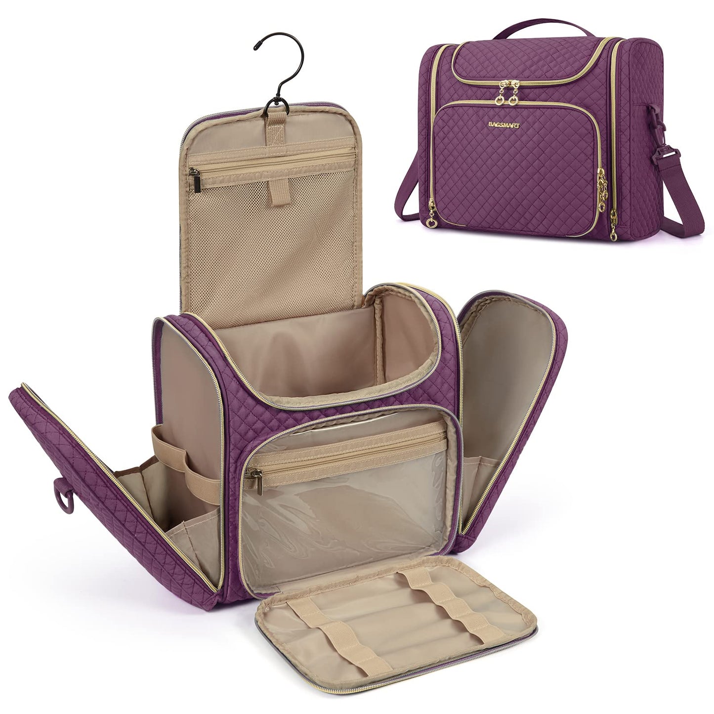 BAGSMART Toiletry Bag, Travel Toiletry Bag for Women, Water-resistant Cosmetic Makeup Bag, Large Capacity Travel Organizer Door Room Essentials for Full Sized Toiletries and Cosmetics