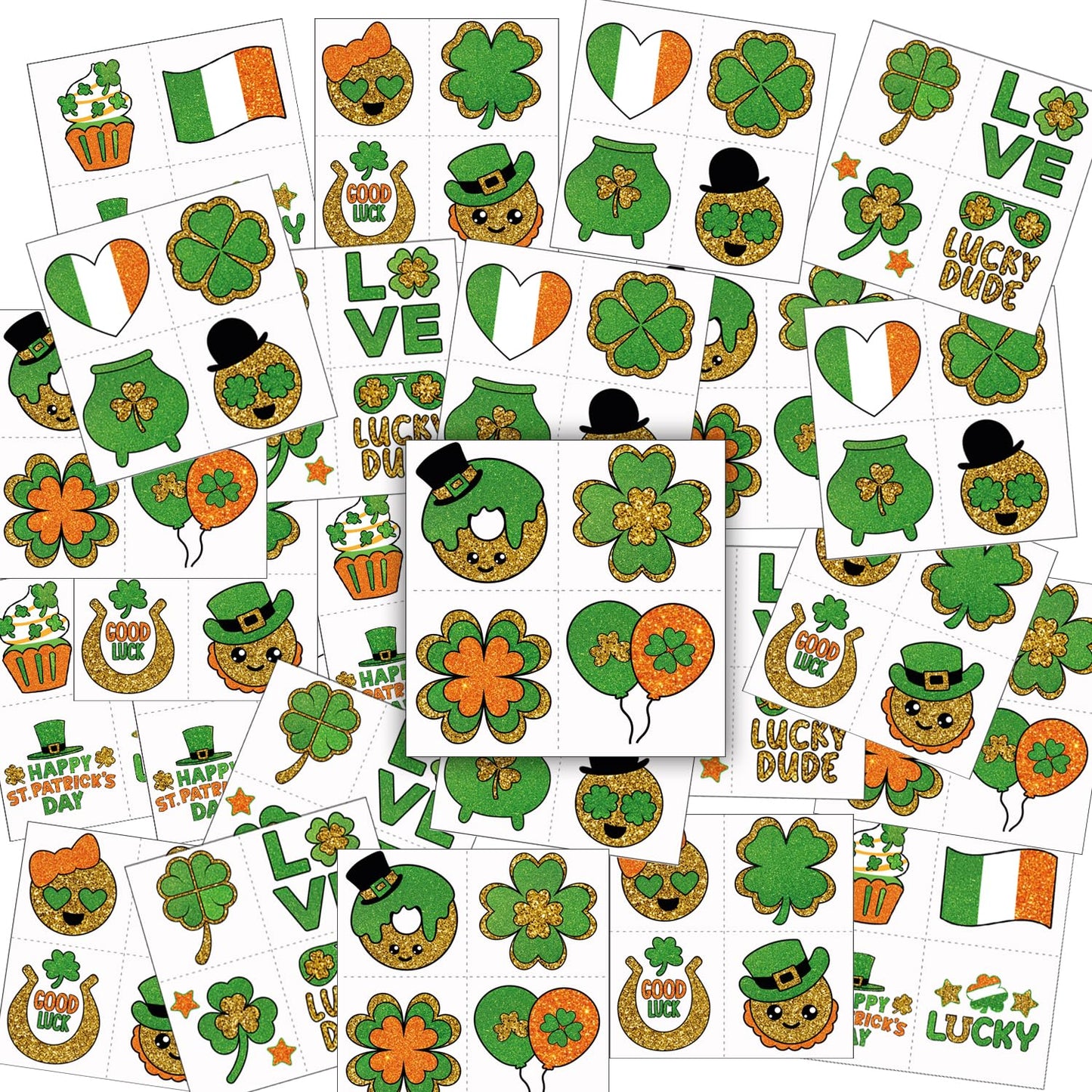 St Patrick's Temporary Tattoos 100 Glitter Party Favor for Kids, Saint Patrick Day Party Supplies Leprechaun, Clover, Coins, Rainbow, Shamrock, Gifts for Toddlers Girls Boys, Goodie Bags Fillers