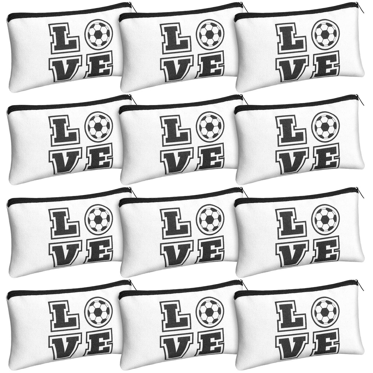 12 Pieces Soccer Makeup Bag Cosmetic Bag with Words Soccer Travel Storage Bags Portable Storage Case Toiletry Bag Accessories with Zippers for Soccer Players Teams Women Girls (White Soccer Style)