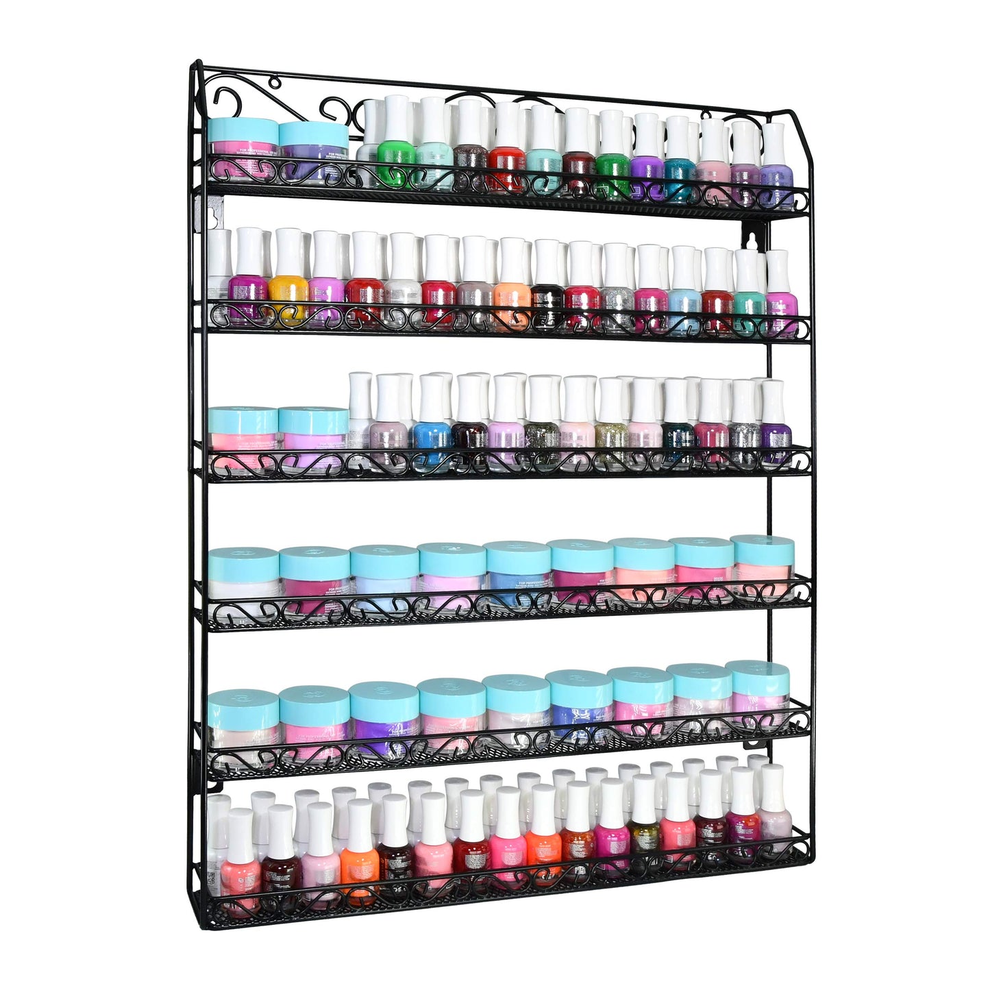 AMT 6 TIER Metal Nail Polish Racks for the Wall, Up to 192 BOTTLES, Quality Nail Polish Display, Young Living Essential Oils Organizer. Holds up to 192 Bottles (Black)