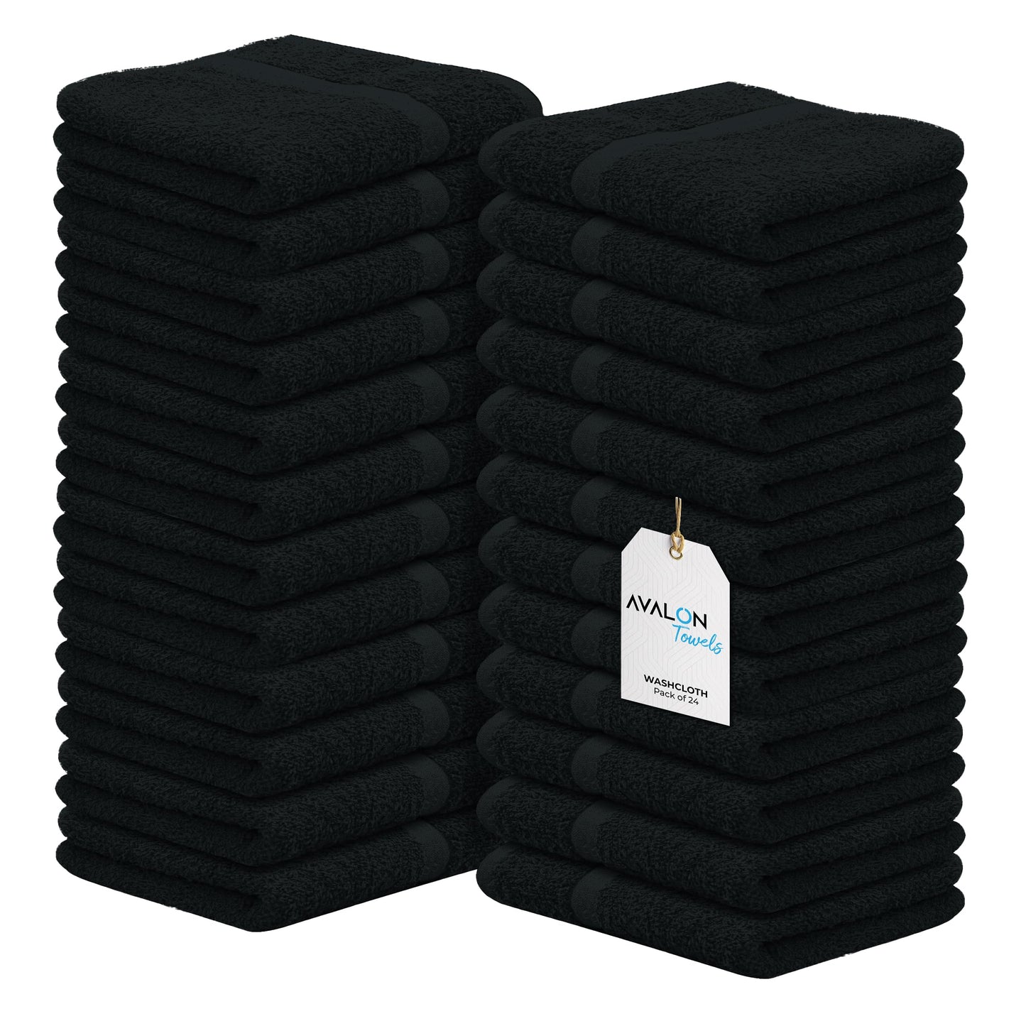 Avalon Towels Cotton Washcloths – (Pack of 24) Size 12x12 Inches Ring Spun, Super Absorbent, Soft Face Towels, Gym Towels, Hotel and Spa Quality, Multipurpose Towels Reusable Fingertip Towels (Black)