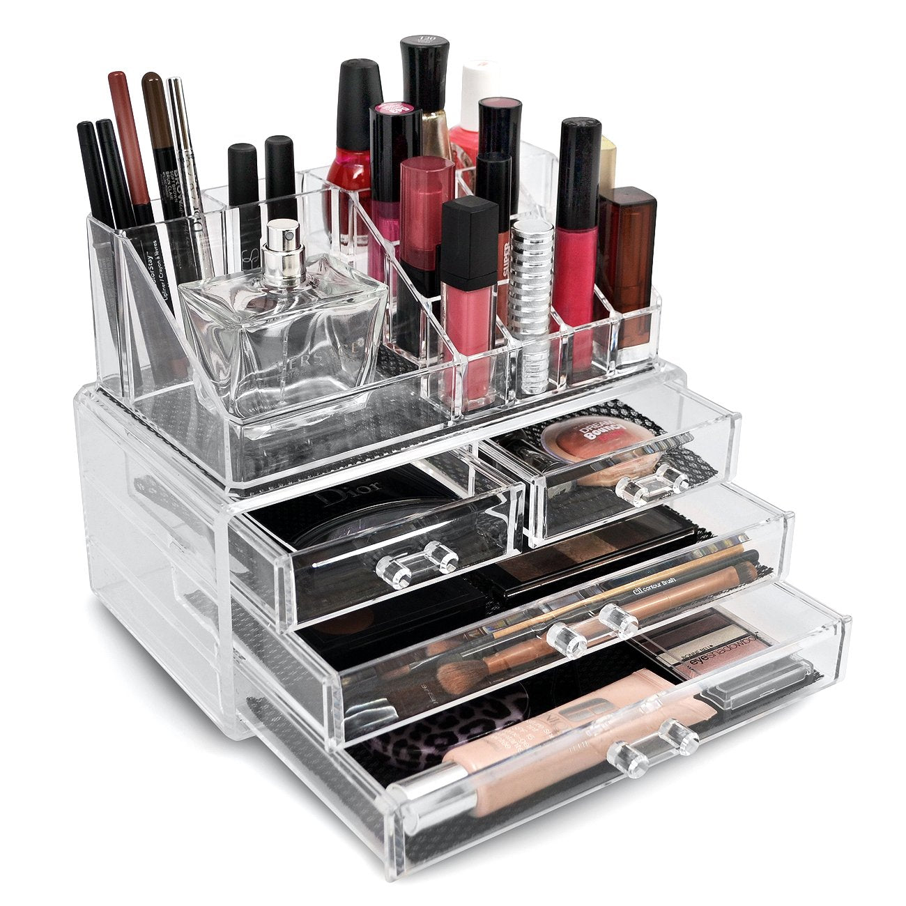 Sorbus® Acrylic Cosmetic Makeup and Jewelry Storage Case Display - Great for Lipsticks, Liners, Nail Polishes, Brushes, and Much More-Bathroom Space Saving, Stylish Acrylic Case