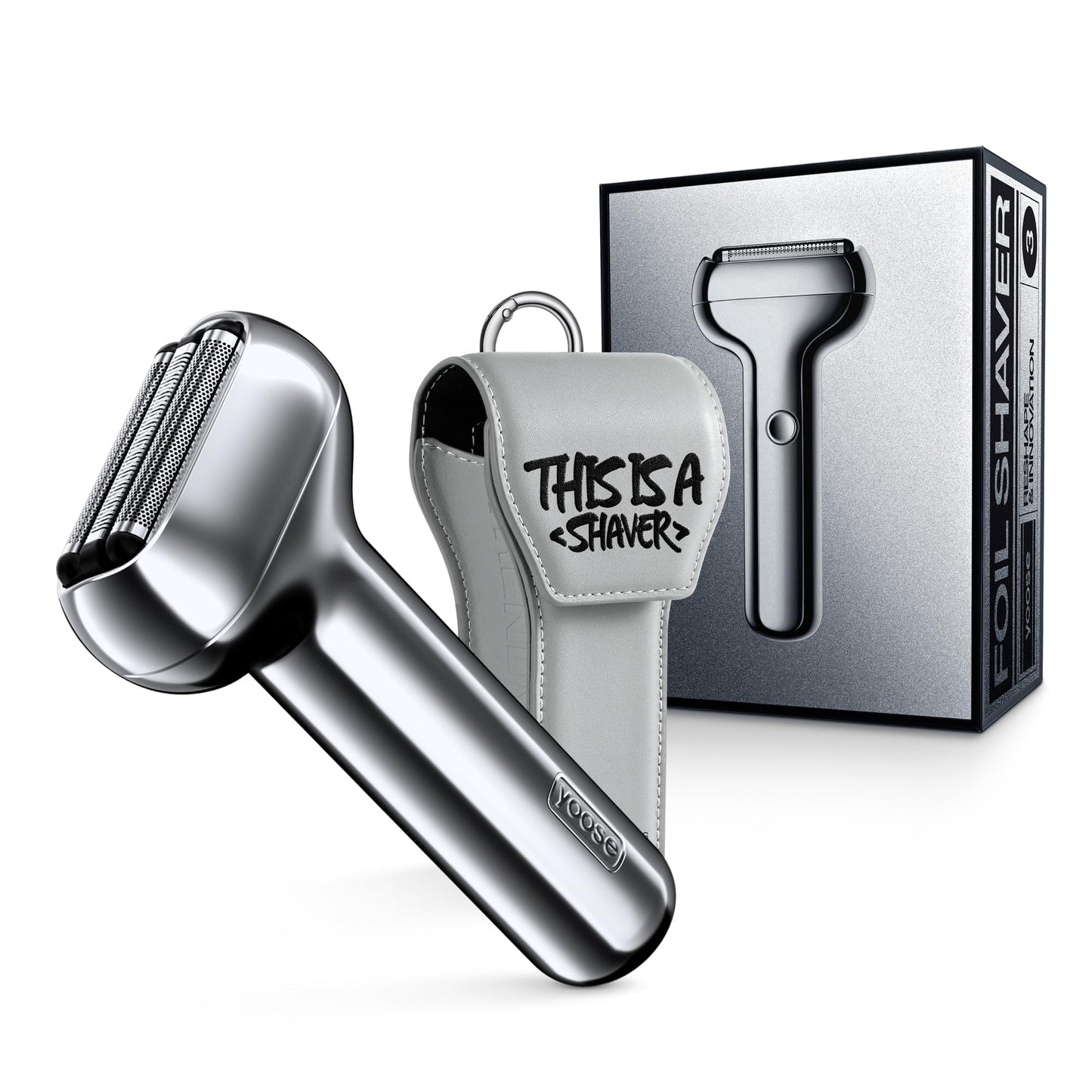 yoose Mini Foil Shaver, Portable Alloy Electric Shaver for Men, 2 Speeds, Magnetic Detachable Head, IPX7 Waterproof, USB-C Rechargeable, Dry Shave, Cordless Travel Shaver with Leather Case, Silver