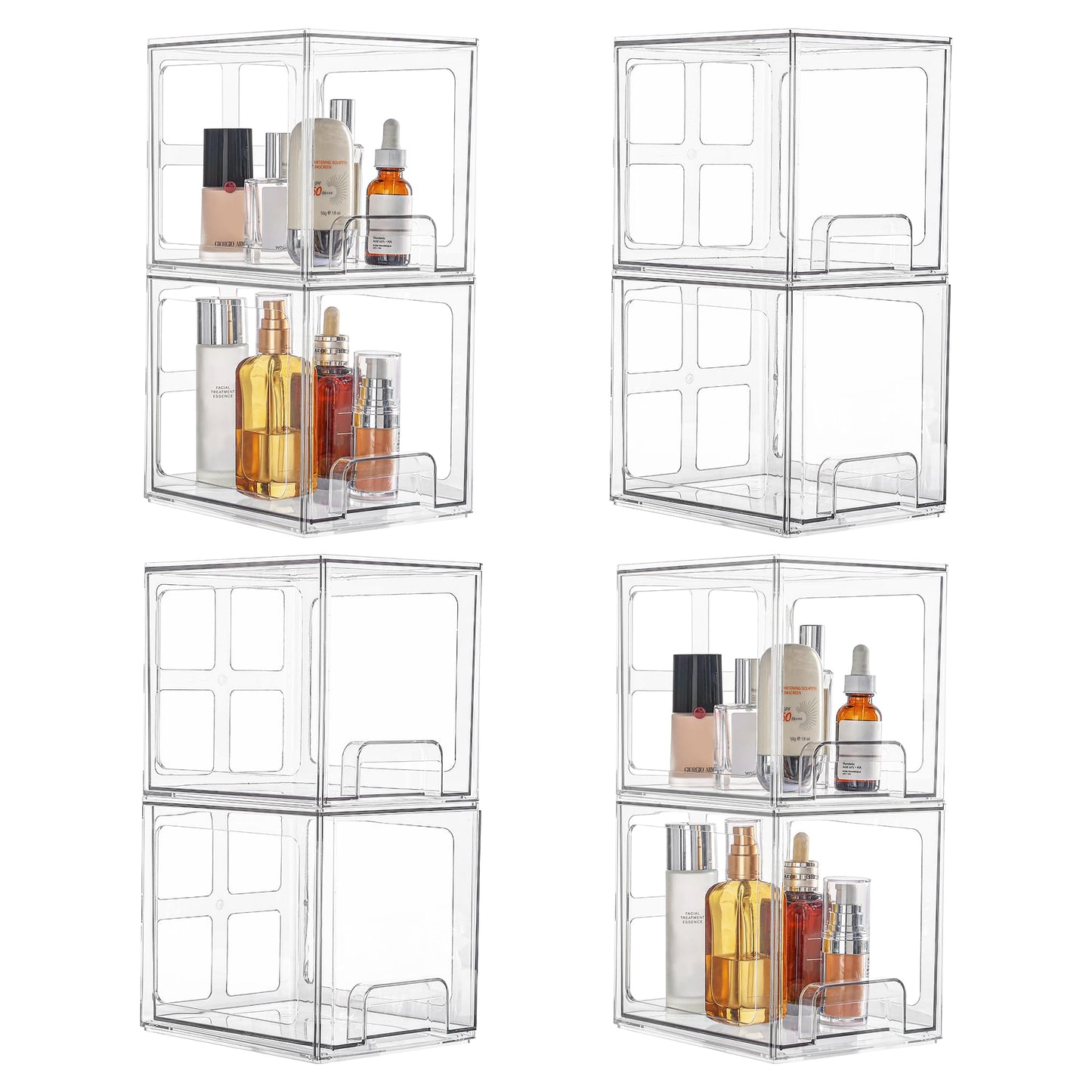 Vtopmart 8 Pack Stackable Makeup Organizer Storage Drawers, 6.6''Tall Acrylic Bathroom Organizers,Clear Plastic Storage Bins For Vanity, Undersink, Kitchen Cabinets, Pantry Organization and Storage
