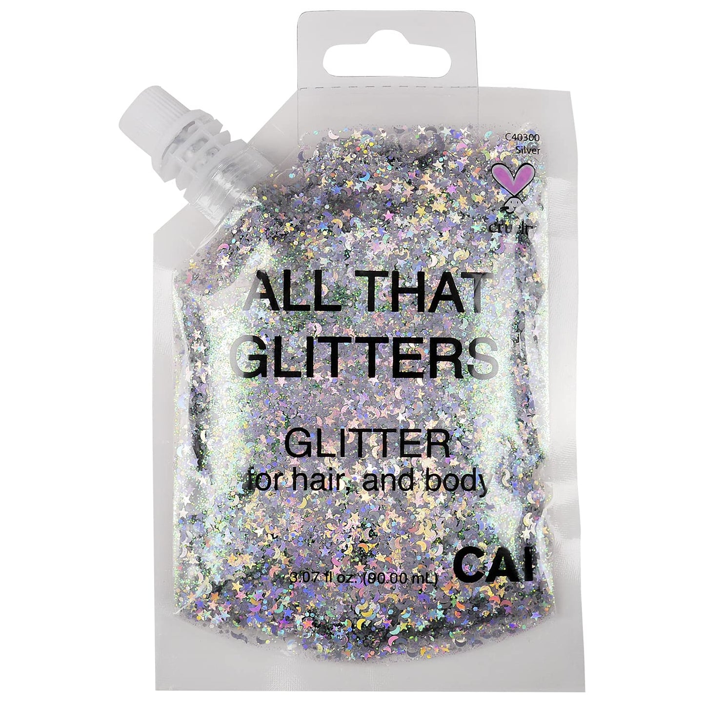 CAI BEAUTY NYC Silver Glitter Bag Gel for Face, Body and Hair 90ml 3.04oz Holographic Cosmetic Grade Glamour Chunky Glitter Makeup | Festival, Rave, Halloween, Concert Accessories for Women