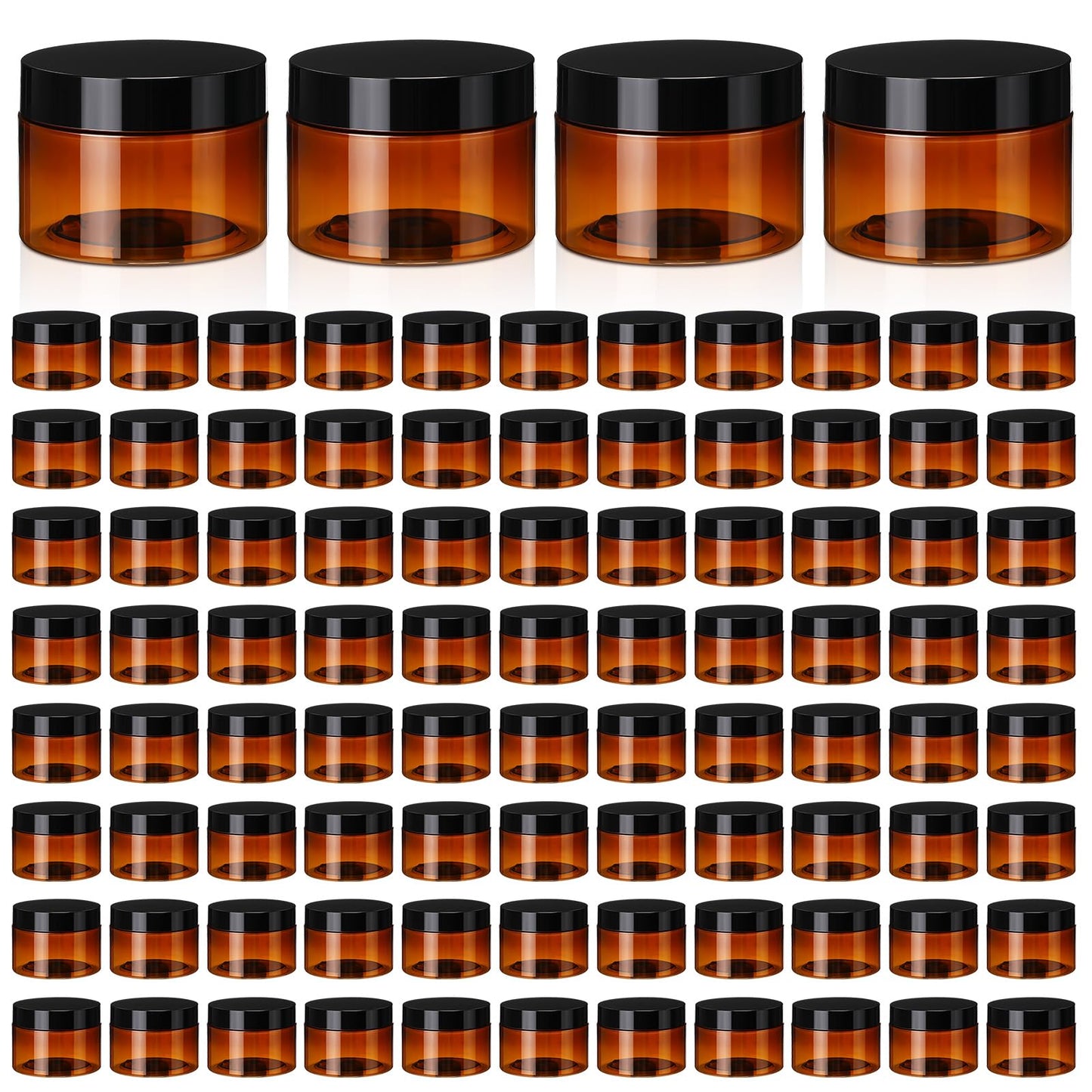 Tanlade 100 Pcs 4 oz Amber Plastic Cosmetic Jars with Lids Empty Leak Proof Container Round Airtight Refillable Cosmetic Jars for Cream, Lotion, Powder, Ointment, Beauty Products Travel Storage
