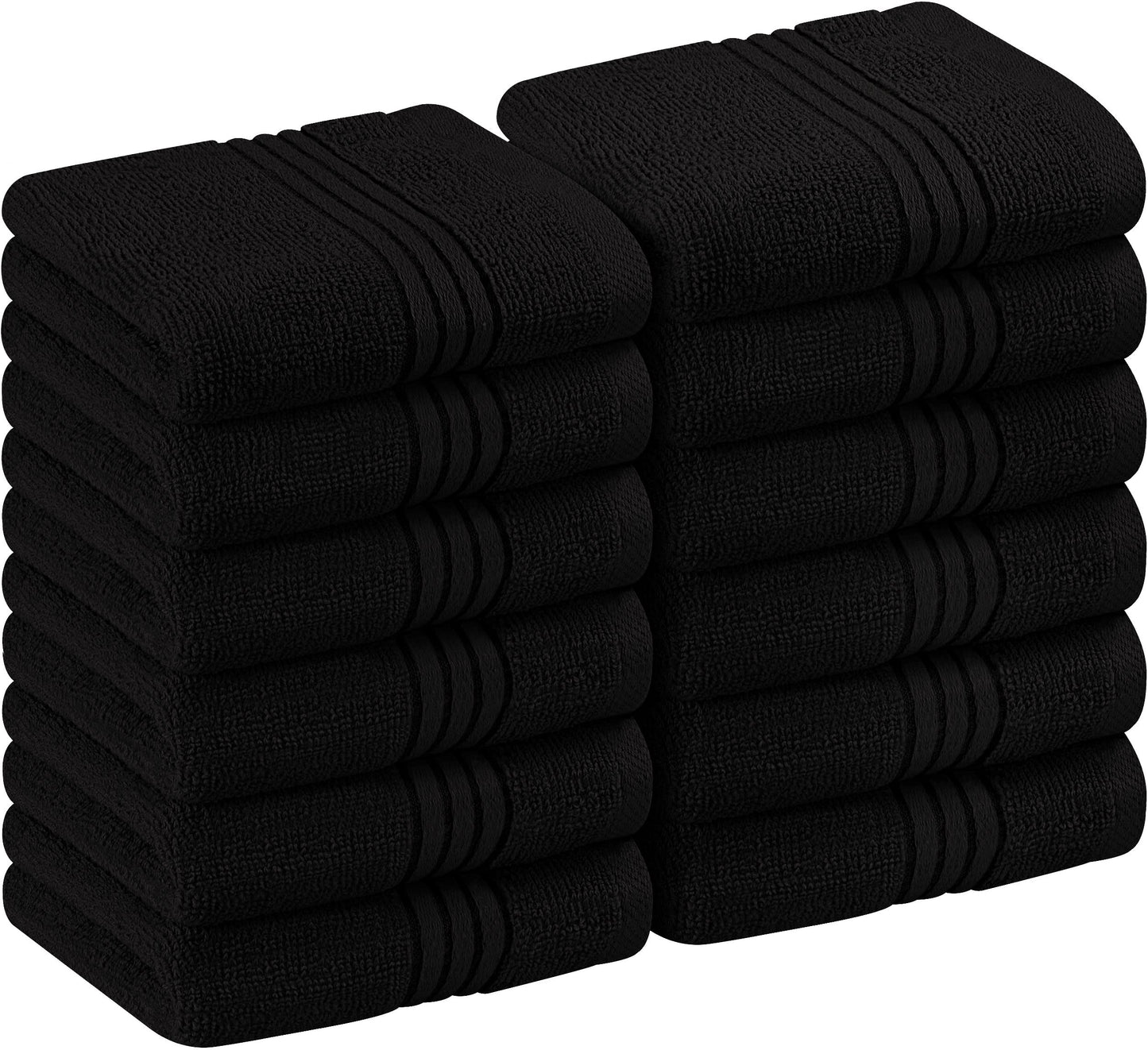 Utopia Towels 12 Pack Premium Wash Cloths Set (12 x 12 Inches) 100% Cotton Ring Spun, Highly Absorbent and Soft Feel Washcloths for Bathroom, Spa, Gym, and Face Towel (Black)